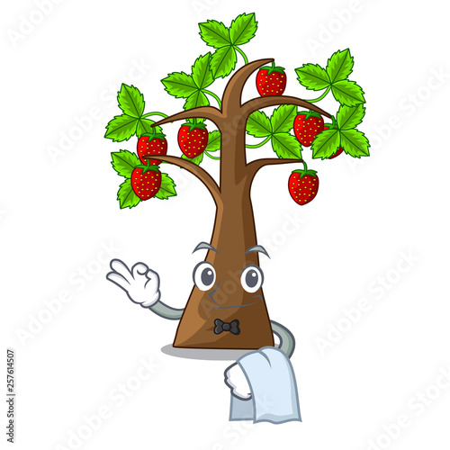 Waiter cartoon strawberry trees grow on soil