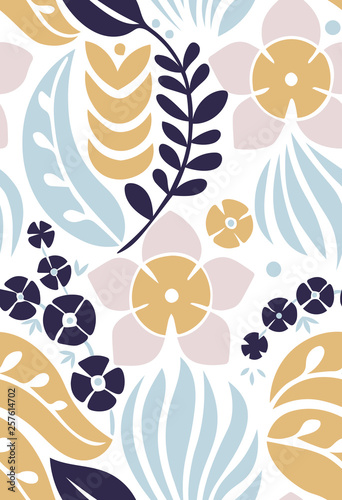 Seamless pattern with creative decorative flowers in scandinavian style. Nordic style. Great for fabric, wrapping, textile, wallpaper, apparel. Vector background.