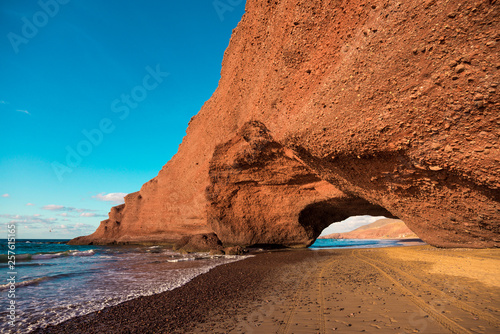 incredibly beautiful and huge sand arc on the shores of the Atlantic Ocean on the coast of Morocco