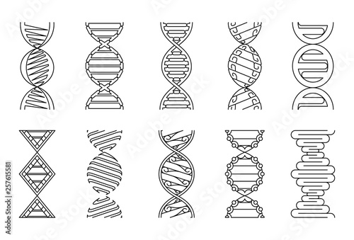 DNA icons set vector illustration. Coloring book collection.