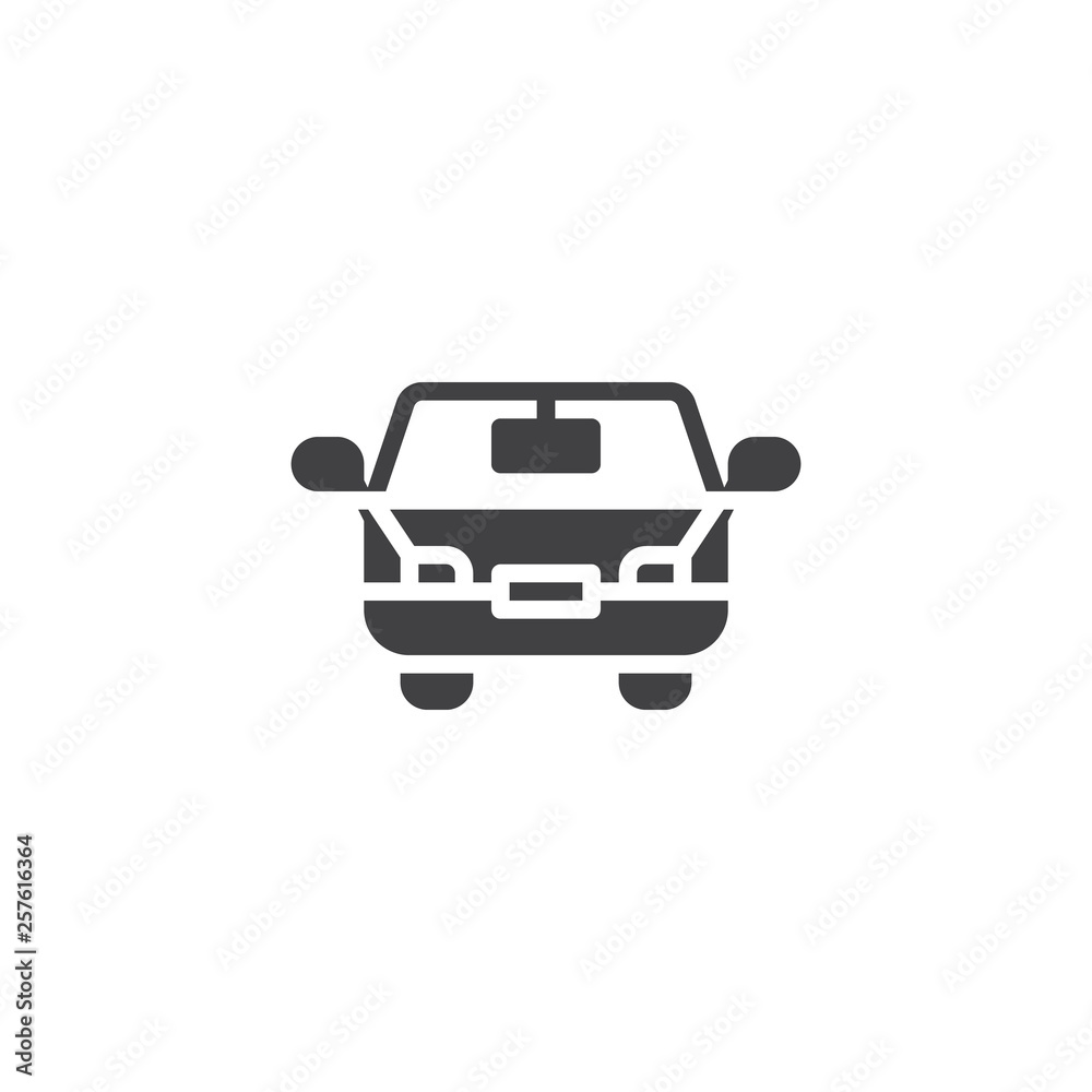 Car front view vector icon. filled flat sign for mobile concept and web design. Transportation glyph icon. Symbol, logo illustration. Pixel perfect vector graphics