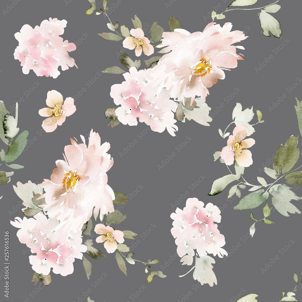 Naklejka Seamless summer pattern with watercolor flowers handmade.