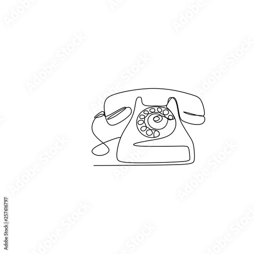 Continuous line drawing of a minimalist telephone.
