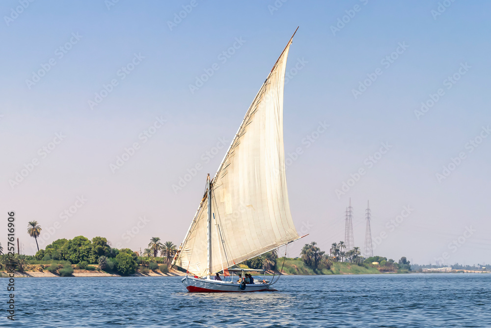 Fototapeta premium Faluca boat sailing in Nile river