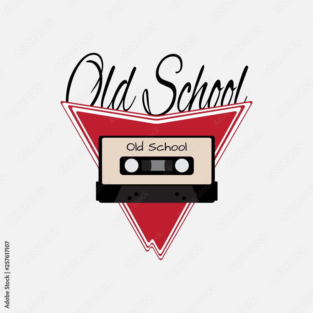 Audio cassette on abstract background with text Old school. Vector illustration.
