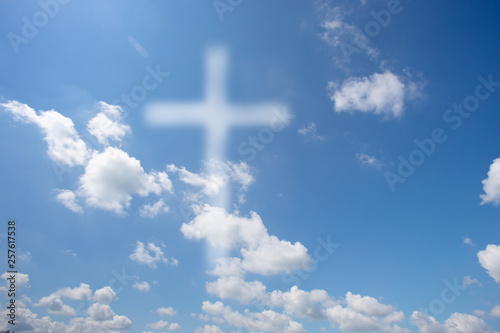 Christian cross in blue skies