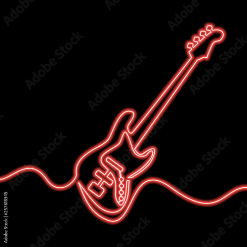 Single continuous line guitar red neon concept