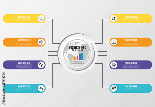 Modern Vector Infographics Elements Design Template. Business Data Visualization Timeline with Step Option and Marketing Icons can be used for workflow layout, presentation, diagram, annual reports