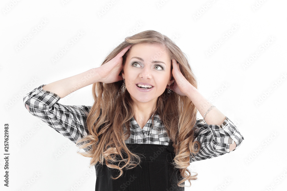 closeup.portrait of a surprised young business woman.isolated on white closeup.portrait of a surprised young business woman.isolated on white