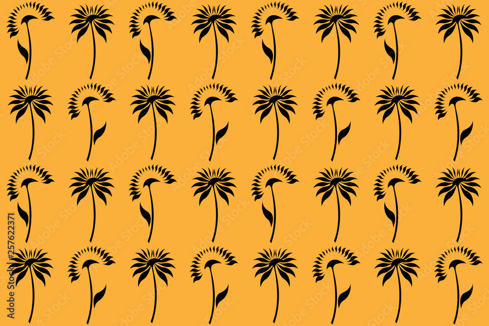 Stylized black sunflowers on yellow background. Stylized black sunflowers on yellow background.