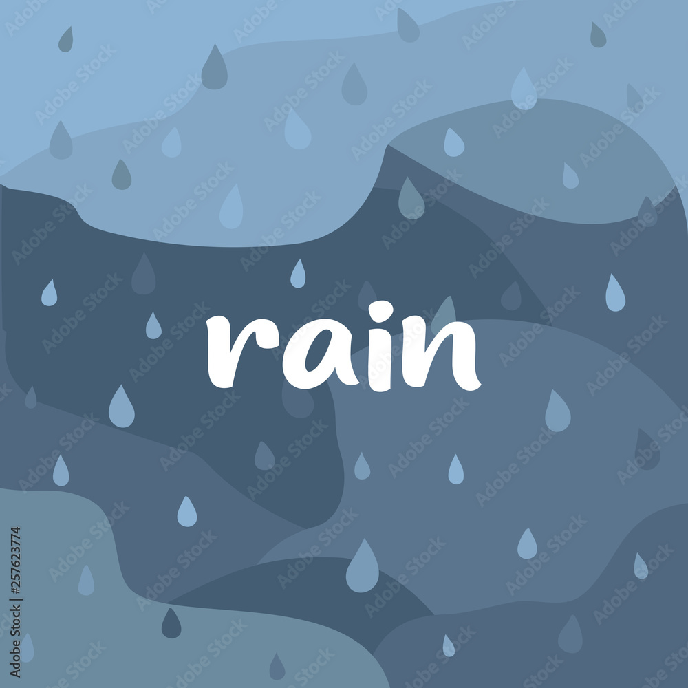 Naklejka premium Gray abstract square banner with graphic elements and inscription Rain