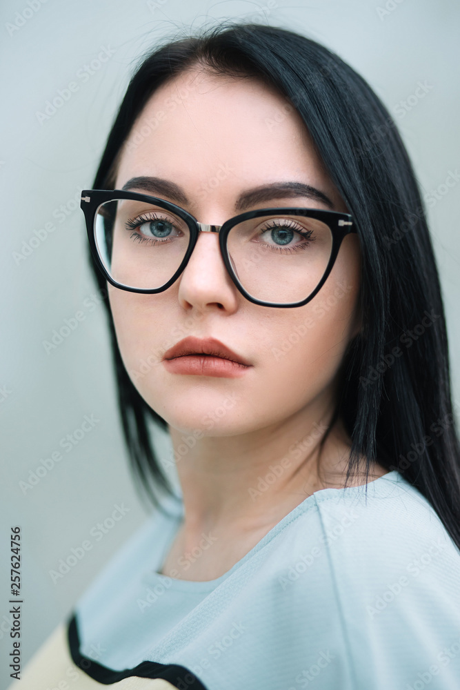 close up. portrait of modern business woman with glasses close up. portrait of modern business woman with glasses
