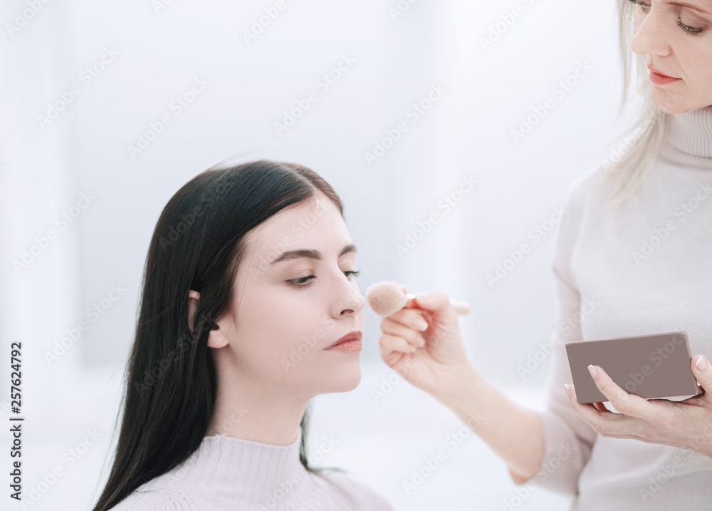 make up artist doing professional make up of young woman make up artist doing professional make up of young woman
