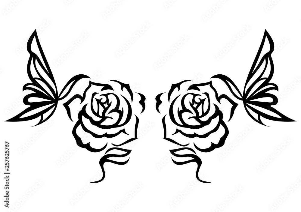 トライバルのデザイン バラの花 ファッションタトゥー ステッカー Stock Vector Adobe Stock