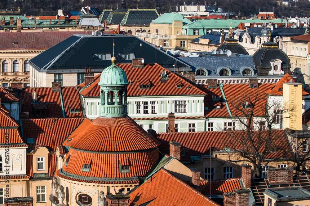 Obraz premium View of colorful old town and Prague castle with river Vltava, Czech Republic