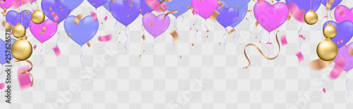 Happy birthday balloon colourful  with confetti and streamers white Paper free Space. Transparent background