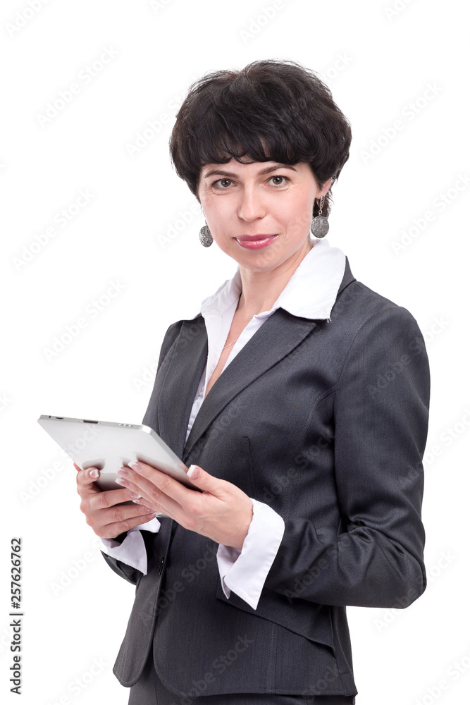 modern business woman with digital tablet.isolated on white modern business woman with digital tablet.isolated on white