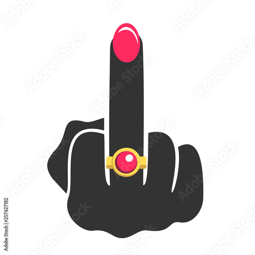 Married and talken woman is rejecting and refusing by fuckoff gesture / cancel and break off engagement and wedding. Vector illustration