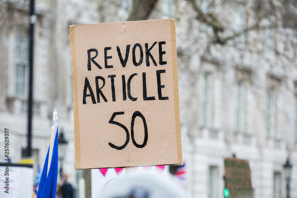 Revoke article 50 Anti-Brexit banner at a march in London