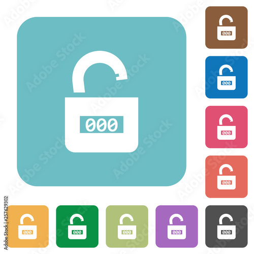 Unlocked combination lock with center numbers rounded square flat icons photo