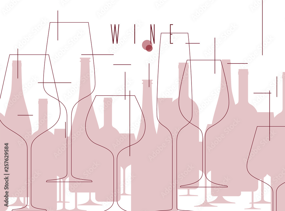 Wine. Background with bottles and wine glasses. Design element in modern  style for tasting, menu, wine list, restaurant, winery, shop. Stock Vector  | Adobe Stock