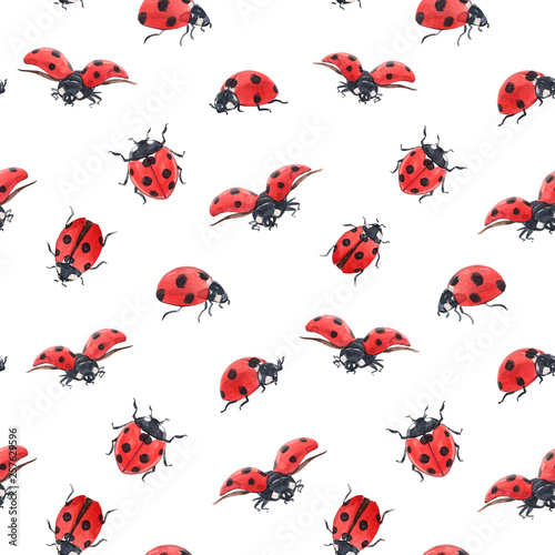 Watercolor ladybug seamless pattern