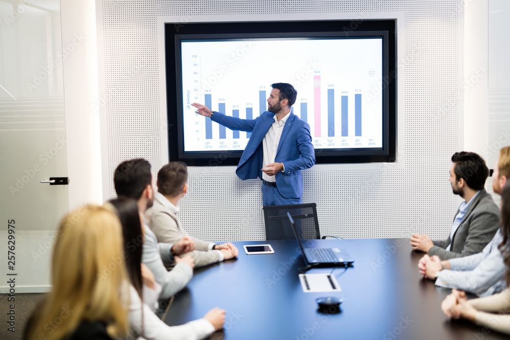 Picture of business meeting in conference room - obrazy, fototapety, plakaty 