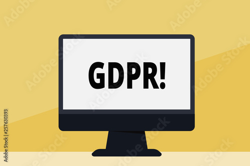 Word writing text Gdpr. Business photo showcasing General Data Protection Regulation privacy eu laws compliance Blank Space Desktop Computer Colorful Monitor Screen Freestanding on Table