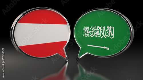 Free Download Austria and Saudi Arabia flags with Speech Bubbles. 3D Illustration - GFXLoad