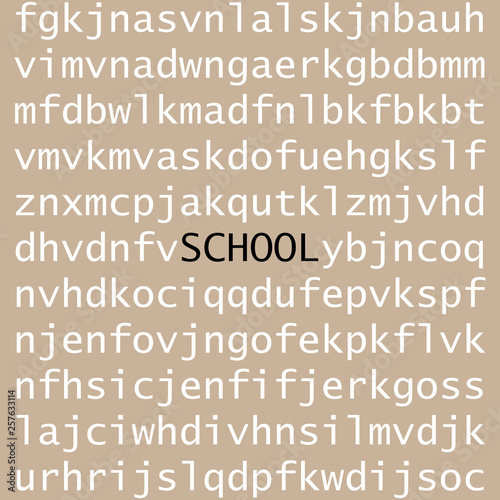 Pattern from English letters and an inscription school. Vector of a background from the English alphabet and the word school.