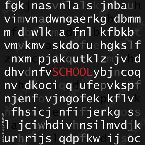 Pattern from English letters and an inscription school. Vector of a background from the English alphabet and the word school.