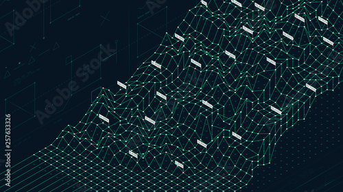 Growth data visualization on a relief grid, futuristic business infographics