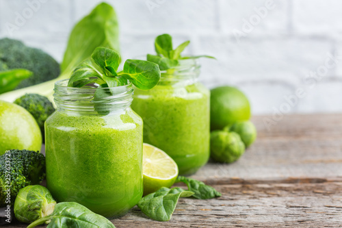 Green smoothie with vegetables for healthy, raw, vegan diet