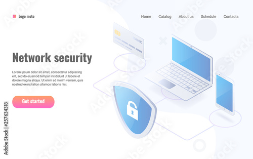 Data protection isometric vector illustration. Network security website layout.