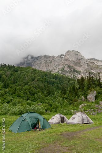 Tents near the Mount Fisht, Russia, North Caucasus