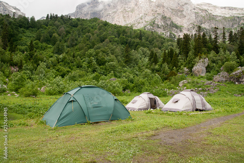 Tents near the Mount Fisht, Russia, North Caucasus
