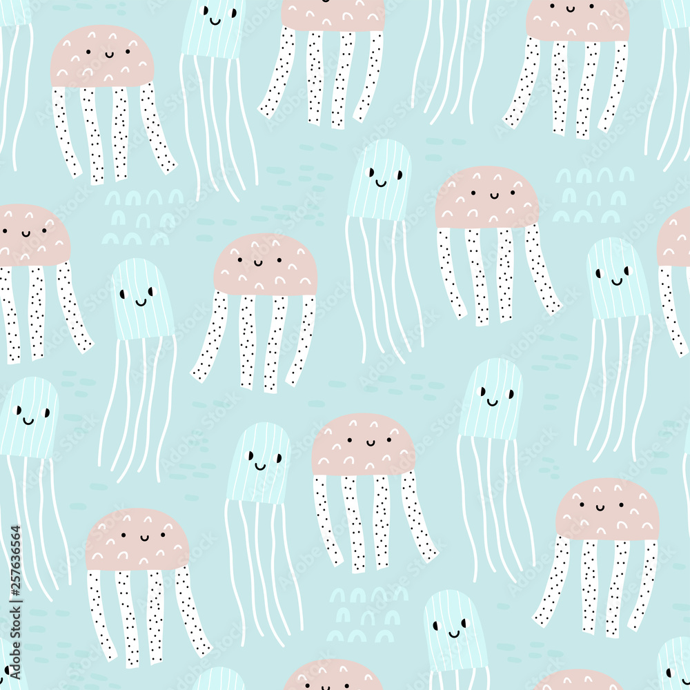 Colorful underwater world with octopuses