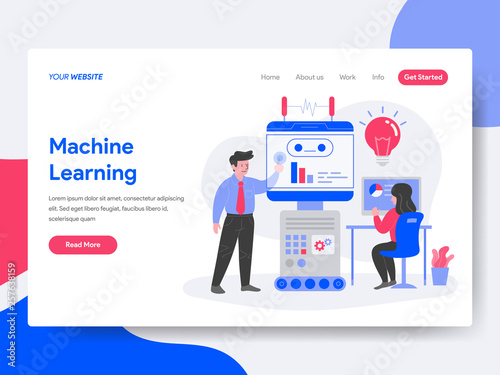 Landing page template of Machine Learning Illustration Concept. Isometric flat design concept of web page design for website and mobile website.Vector illustration