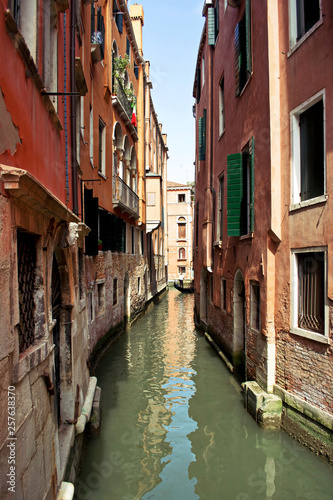 Narrow streets, water canals and beautiful architecture in Venice, Italy