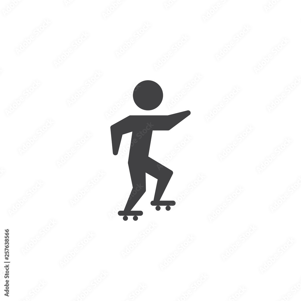 Roller skating vector icon. filled flat sign for mobile concept and web design. Athlete on skate glyph icon. Summer sports symbol, logo illustration. Pixel perfect vector graphics