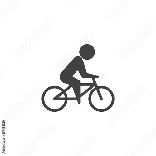 Bike with cyclist vector icon. filled flat sign for mobile concept and web design. Man riding bike glyph icon. Summer sports symbol, logo illustration. Pixel perfect vector graphics