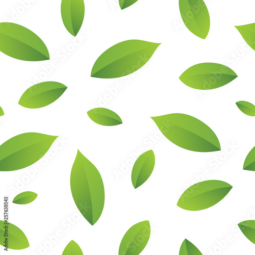 Leaf seamless vector pattern with light green leaves, isolated on transparent background.