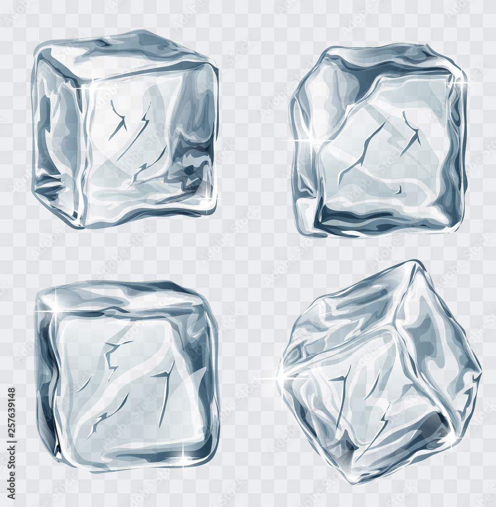 Set of four transparent  gray vector ice cubes