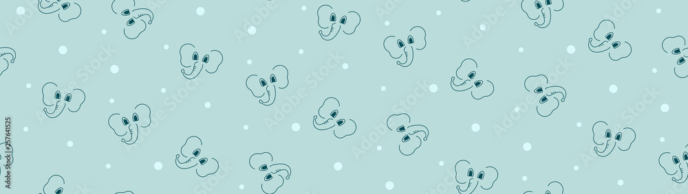 Seamless pattern with chaotic arrangement of elephant on a blue background.