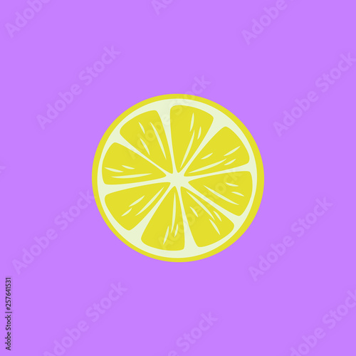 Lemon on purple background, flat design, logo, icon