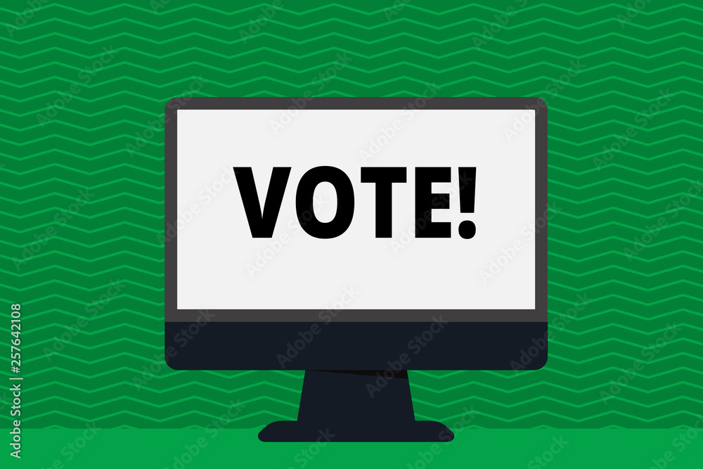 Writing note showing Vote. Business concept for Formalized decision on important matters electing Blank Desktop Computer Colorful Screen Freestanding on Table Writing note showing Vote. Business concept for Formalized decision on important matters electing Blank Desktop Computer Colorful Screen Freestanding on Table
