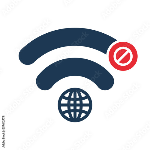 Internet icon with not allowed sign. Internet icon and block, forbidden, prohibit symbol