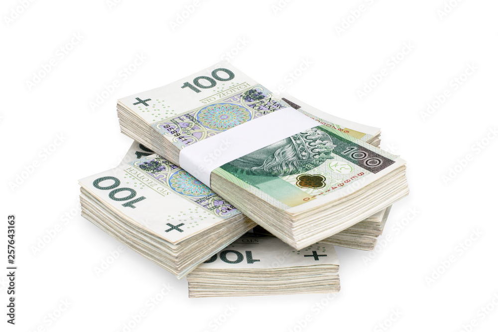 Bundles of polish 100 zloty banknotes. Isolated on white. Clipping path included. Bundles of polish 100 zloty banknotes. Isolated on white. Clipping path included.