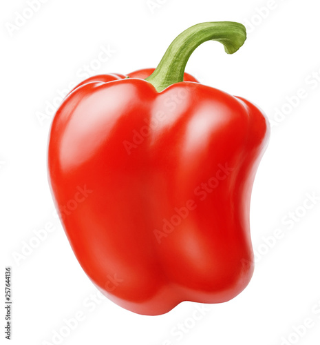 Isolated pepper. One red bell pepper isolated on white background, with clipping path