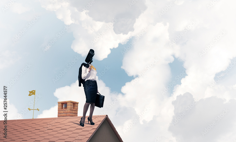 Concept of security and privacy protection with camera headed woman